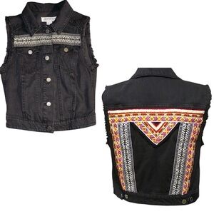 H&M X COACHELLA Embroidered Distressed Festival Raw Southwestern Boho Vest Sz 6